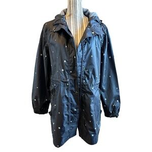 Joules raincoat navy mini white stars hoodie adjustable pockets zip & buttons
